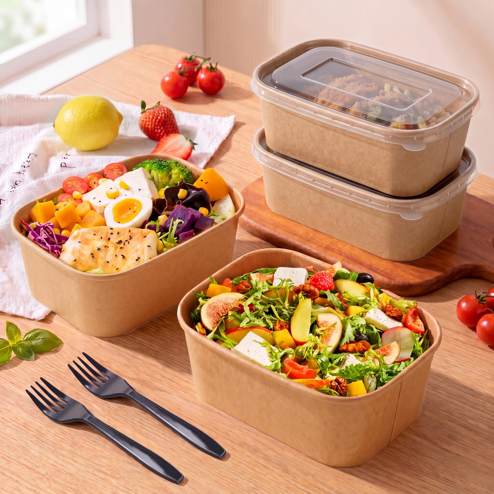 50 Pack 29oz Disposable Meal Prep Containers with Lids and Forks, Microwave a…