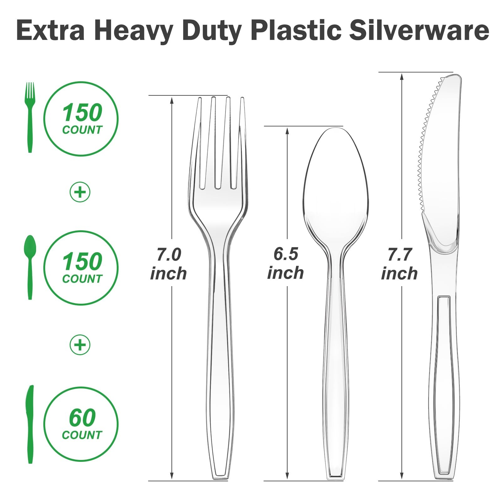 360 Count Extra Heavy Duty Clear Plastic Silverware, 150 Forks, 150 Spoons, 6…