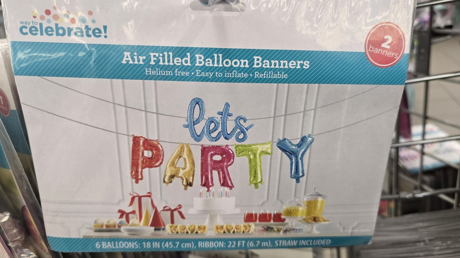 Way To Celebrate Lets Party Air Filled Balloon Banner Refillable Easy To Inflate