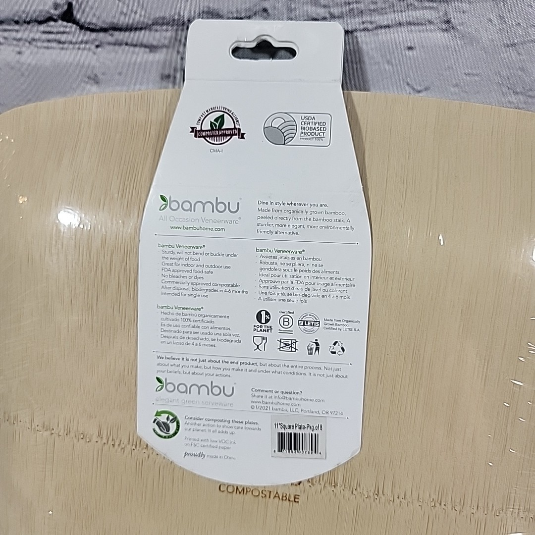 Bambu Bamboo Plates 11 Inch All Occasion Pack Of 8 Sealed