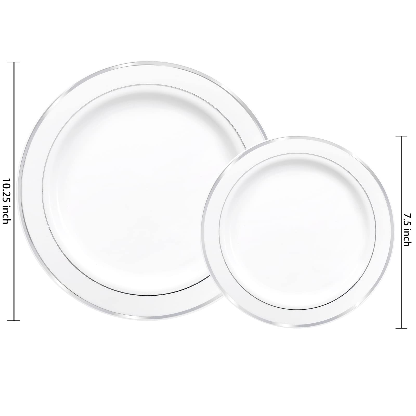 60pcs Silver Plastic Plates Disposable Plastic Party Plates With White Silver Ri