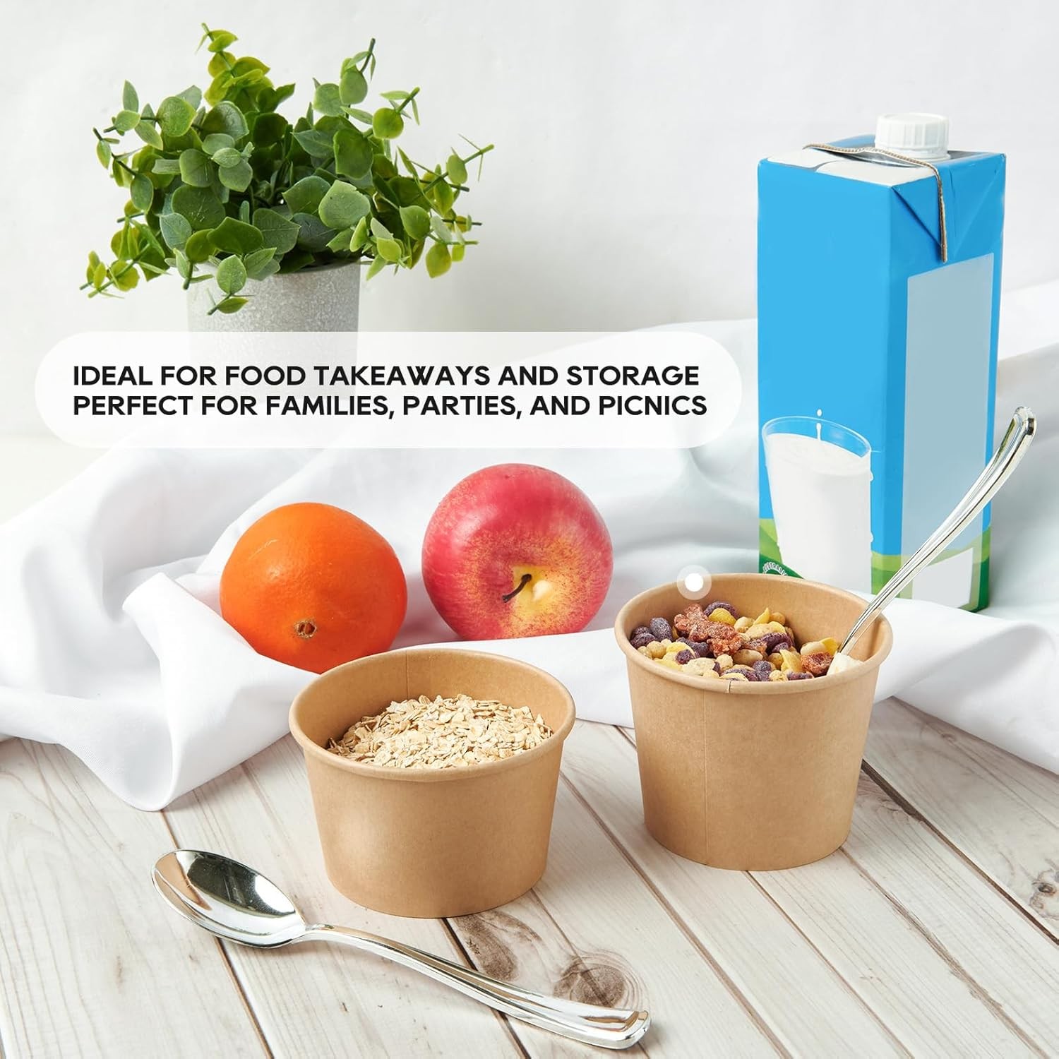 50pack 8oz Paper Soup Containers with Lids, Disposable Paper Food Cups, Ice Crea