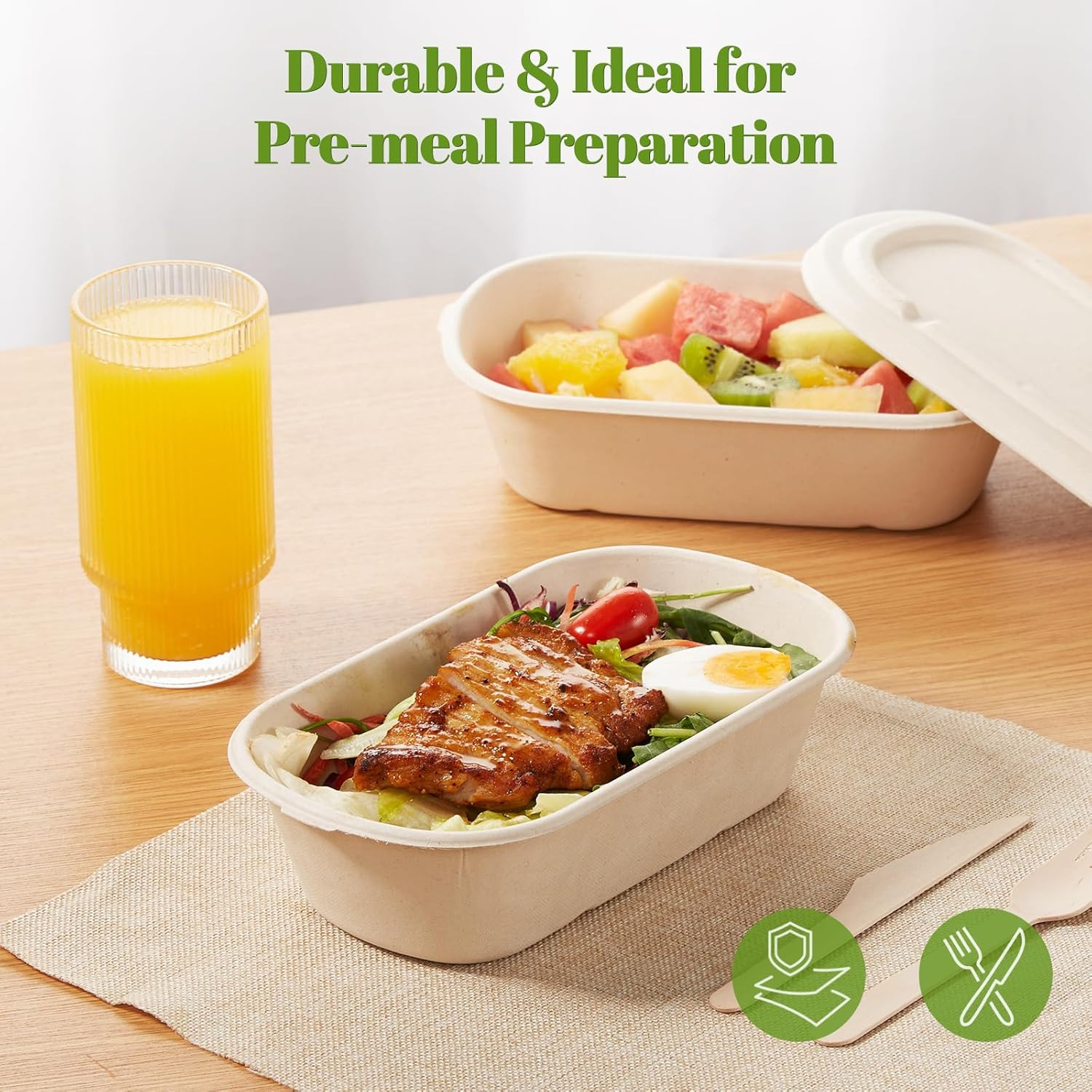 [100% Eco-Friendly] 34 Oz Disposable Food Containers with Lids – Sugarcane Pulp