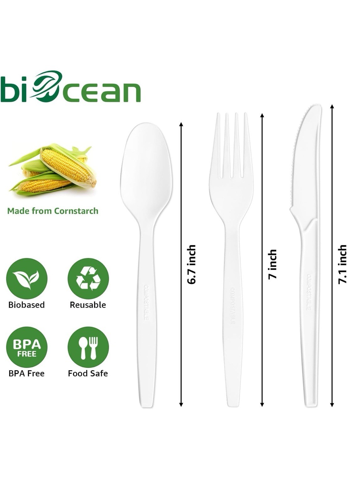 200 Compostable Spoons 6.7” Extra Heavy Duty Biodegradable Disposable Cutlery