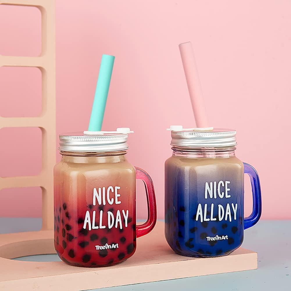 ALINK Reusable Silicone Boba Straws, Extra Large Bubble Tea Smoothie Straws for