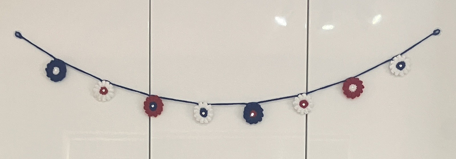 🇬🇧 NEW Hand Crochet red white blue Flowers VE Day patriotic 46” Bunting Gift