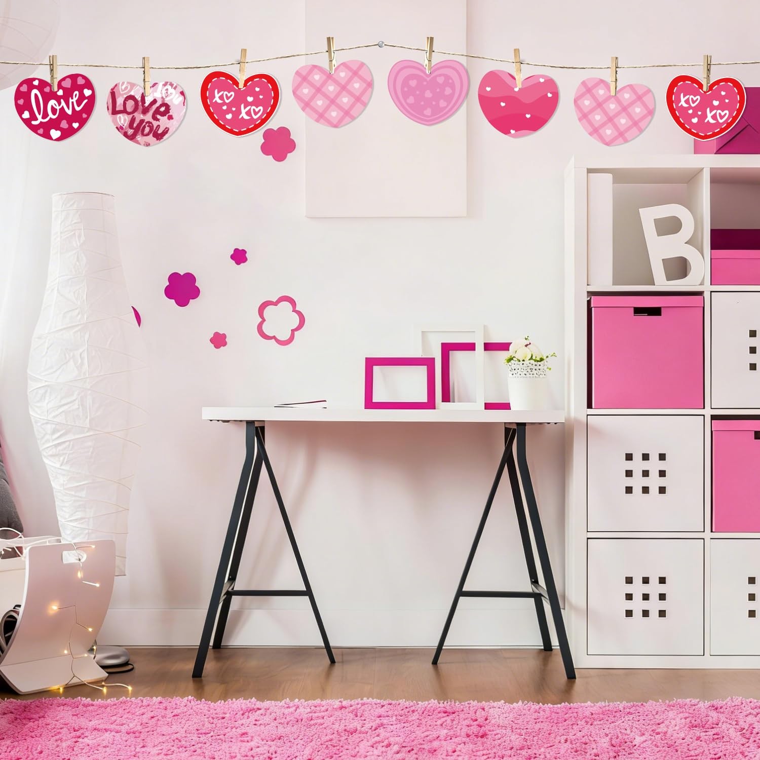 48 PCS 4.7 Inch Valentines Day Pink Heart Paper Cutouts With 160 Glue Points