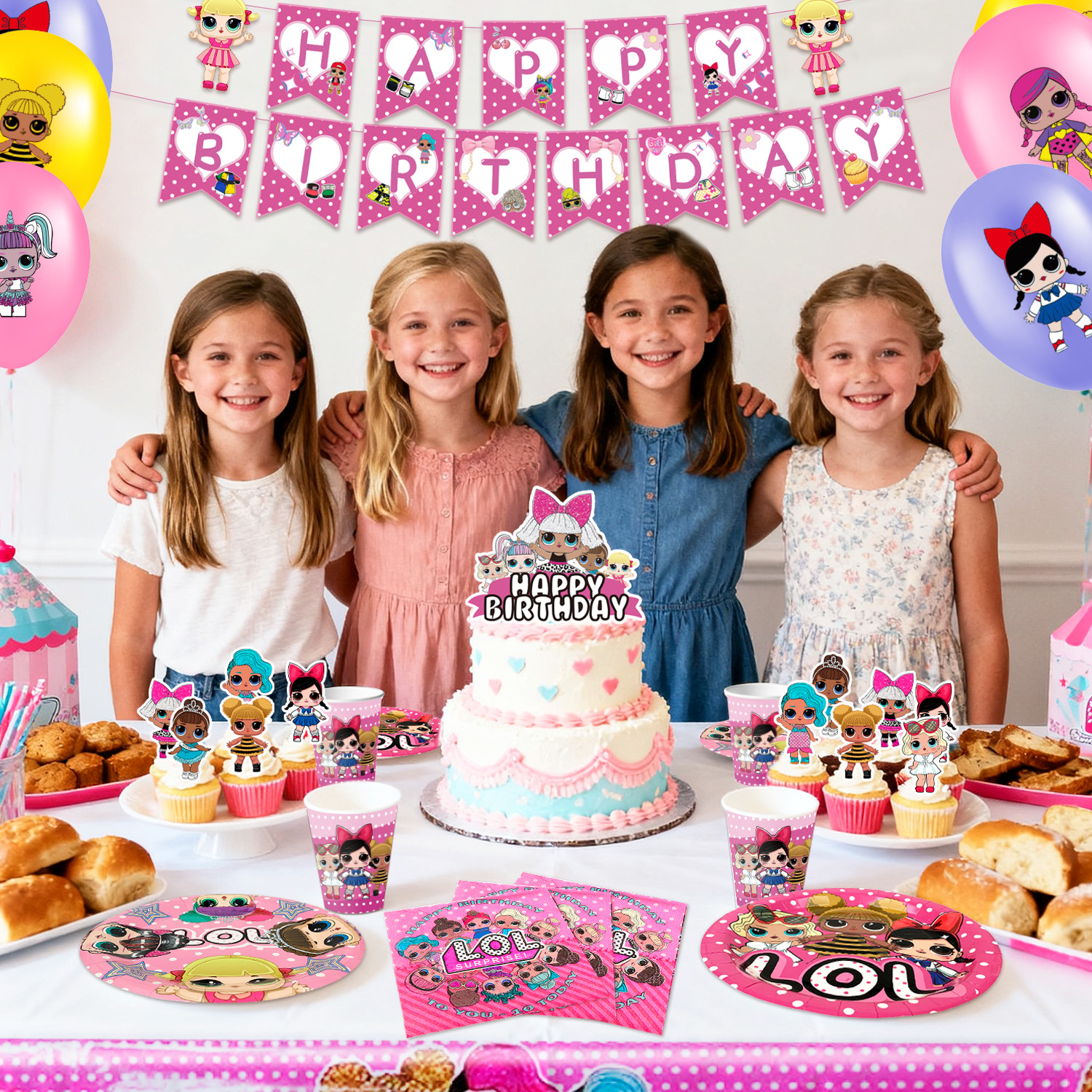 112 Pcs LOL Surprise Doll Party Decorations Surprise Doll Balloons Cups Backdrop