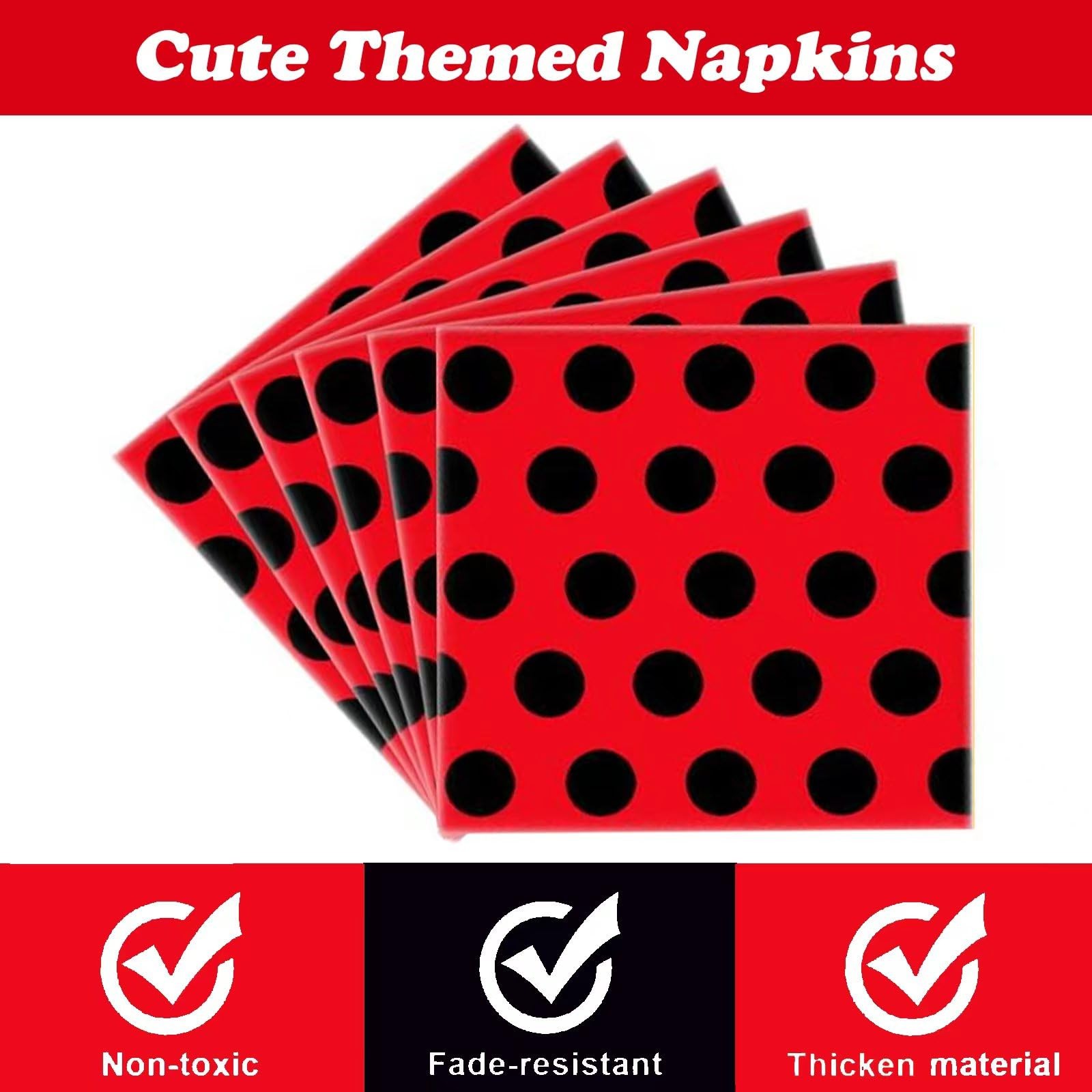 Ladybug Party Supplies 96Pcs Serves 24 – Cute Disposable Plates & Napkins
