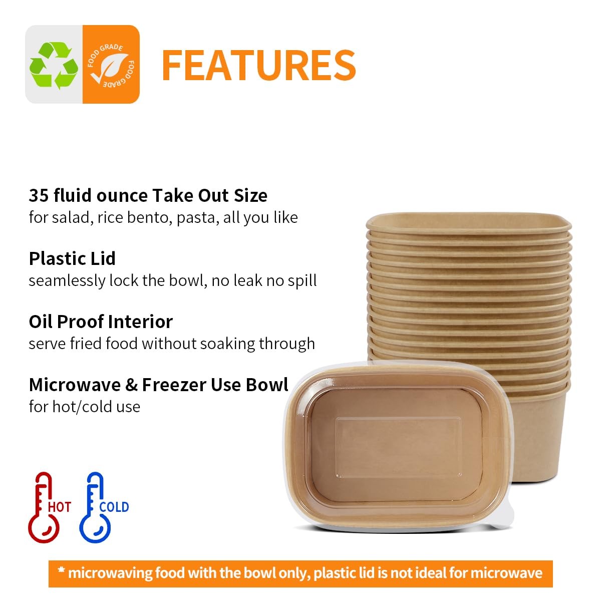 35 oz Paper Food Containers with Lids 50 Pack Meal Prep Containers