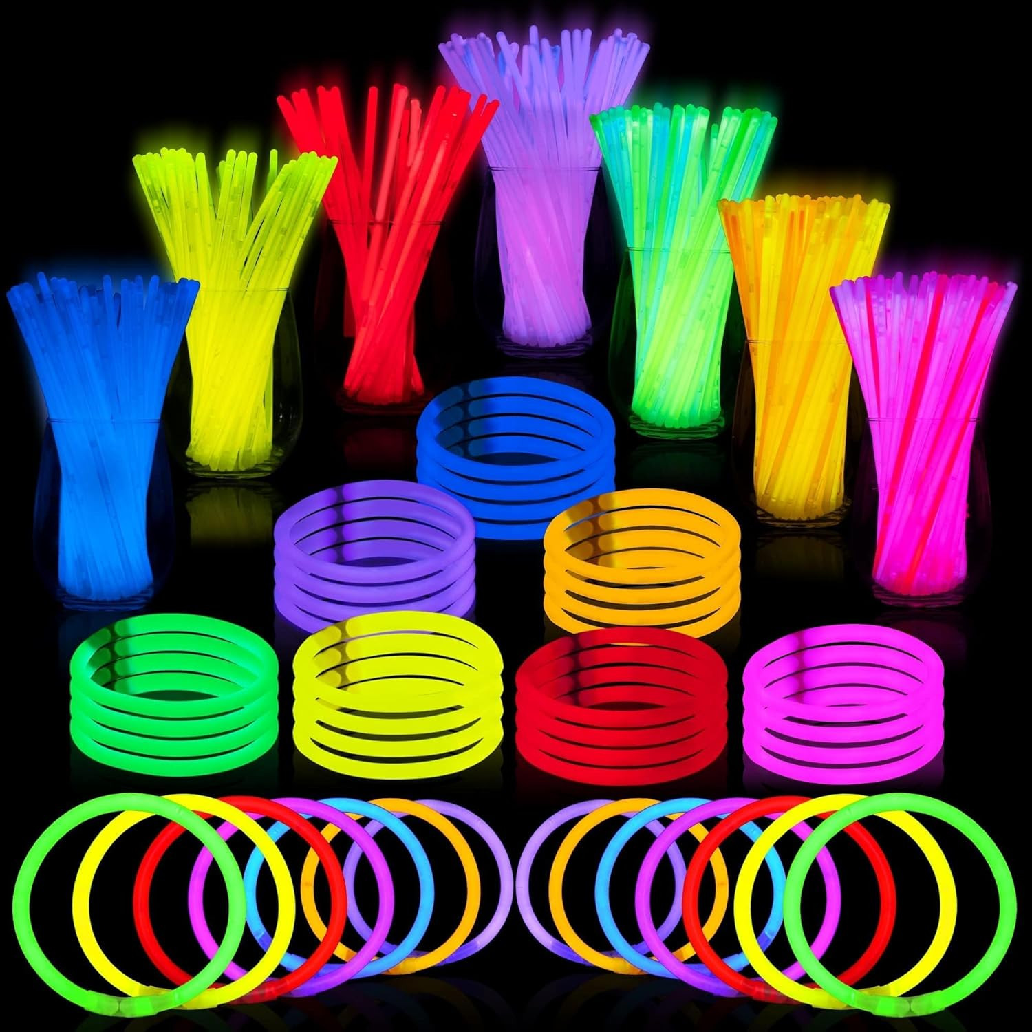 100 Pcs 8″ Glow Sticks Bulk Party Favors Pack, Neon Glow in the Dark Party Suppl