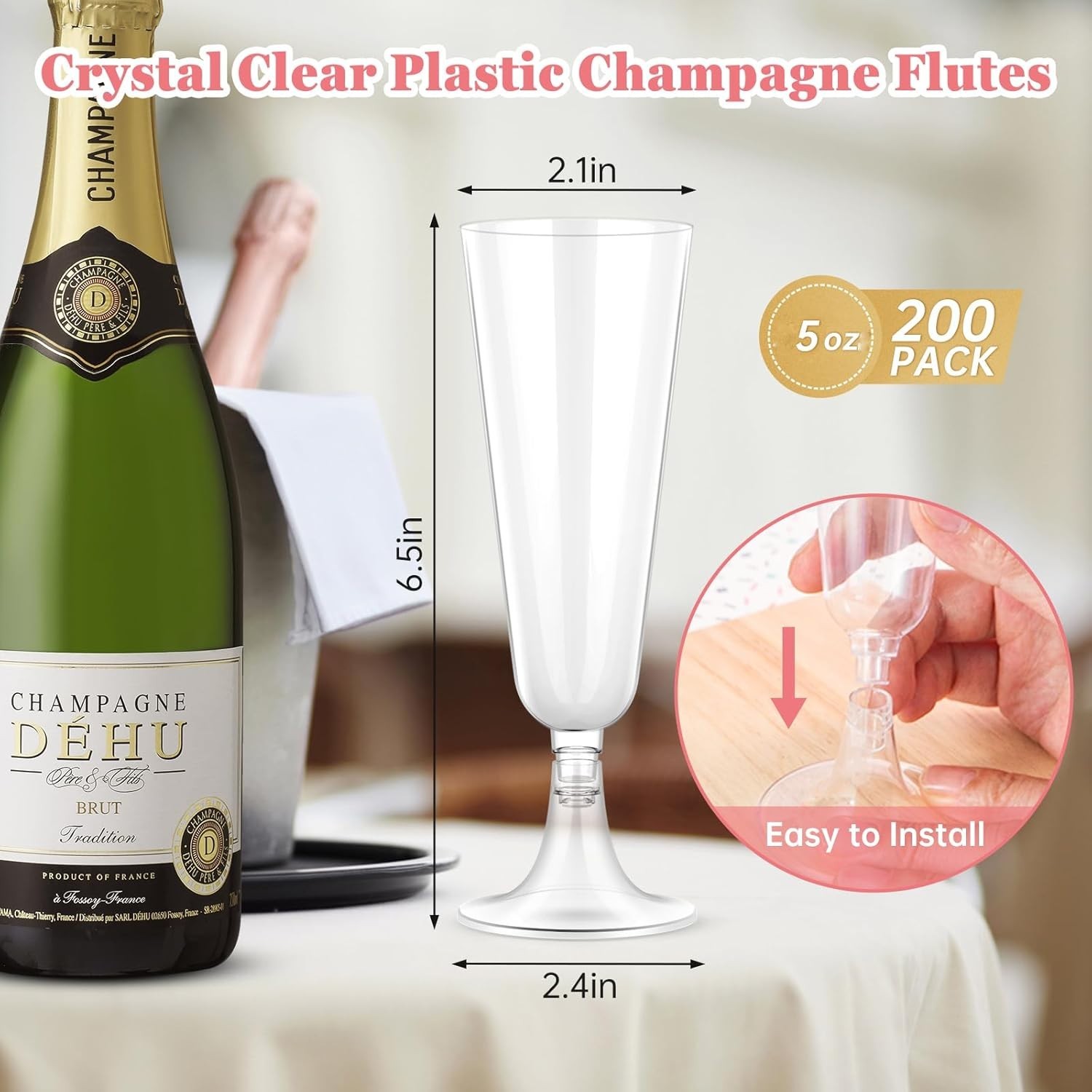 Elegant 5 Oz Plastic Champagne Flutes – Disposable 200 Count for Any Occasion