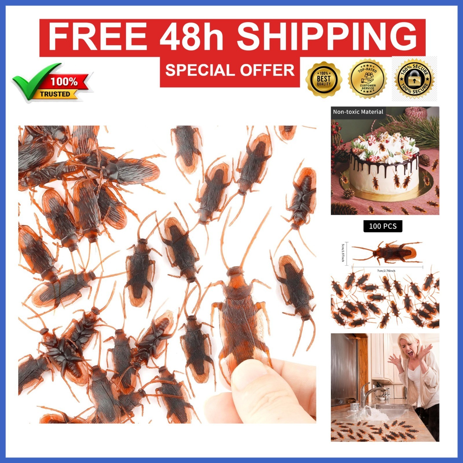 Diueoly Fake Cockroaches Prank 100PCS Realistic Gag Gifts Halloween