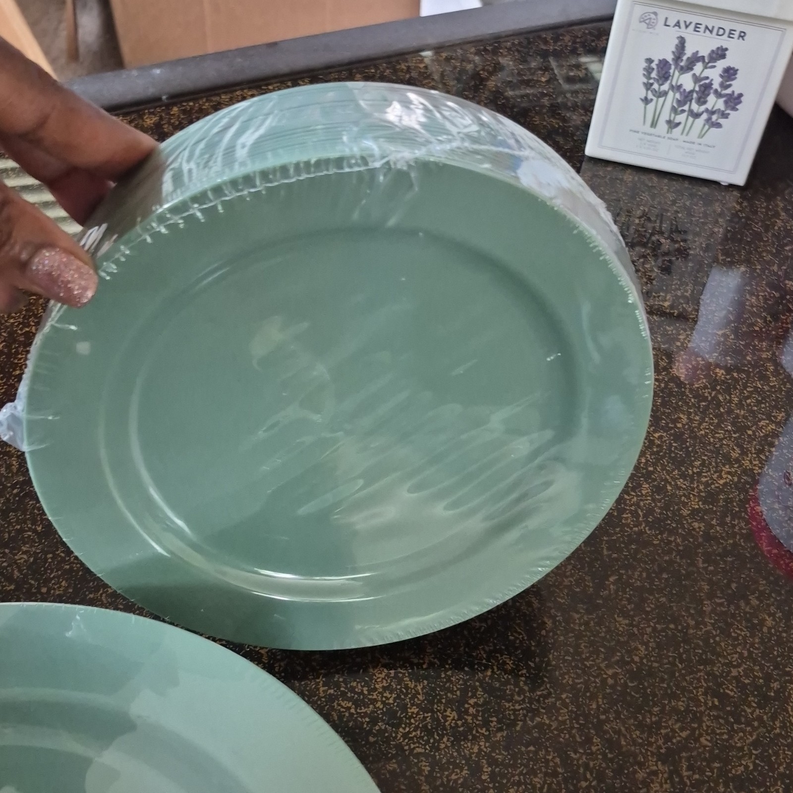 Green Plastic Disposable Party Plates Set Solid Plain for Adults