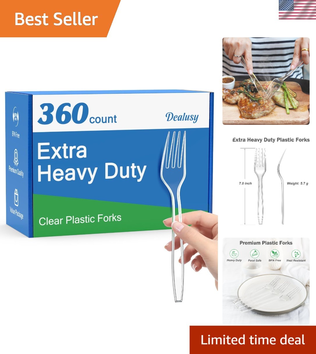 Heat Resistant & Disposable 360 Count Heavy Duty Plastic Forks – Clear Finish