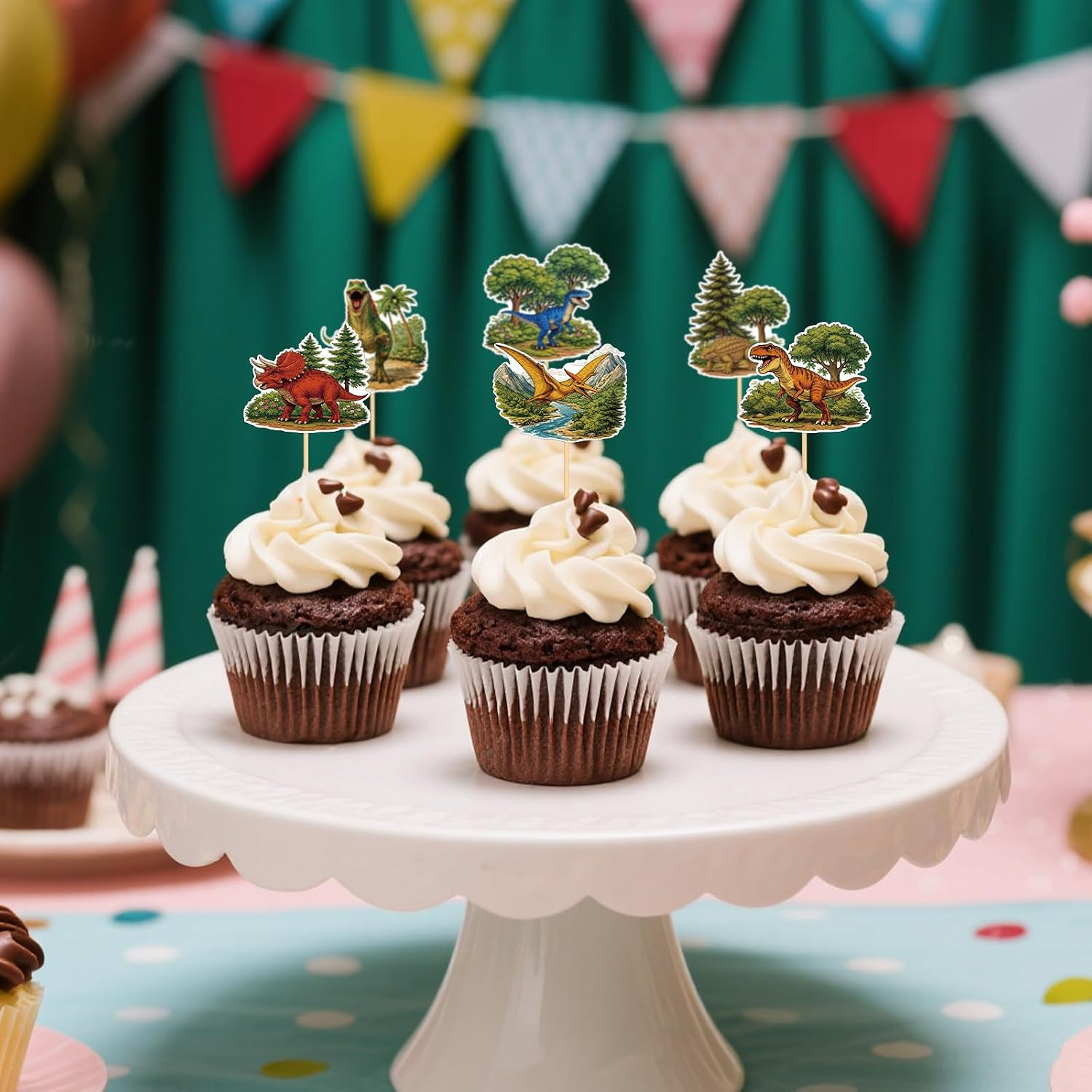 48Pcs Dinosaur Cupcake Toppers, Dinosaur Birthday Cake Decorations Dino Theme Cu