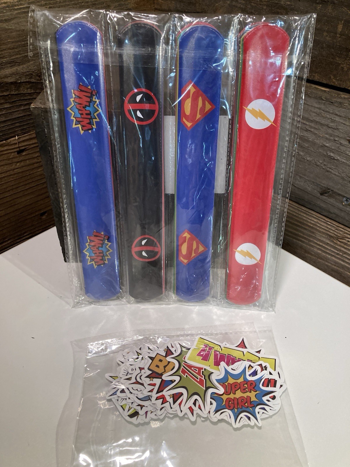 38 Pcs Superhero Slap Bracelets & Stickers Birthday Party Supplies School