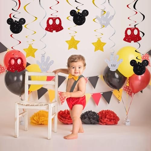 16 Pcs Black and Red Hanging Swirl Decorations, Pre Mouse-red Black Gold