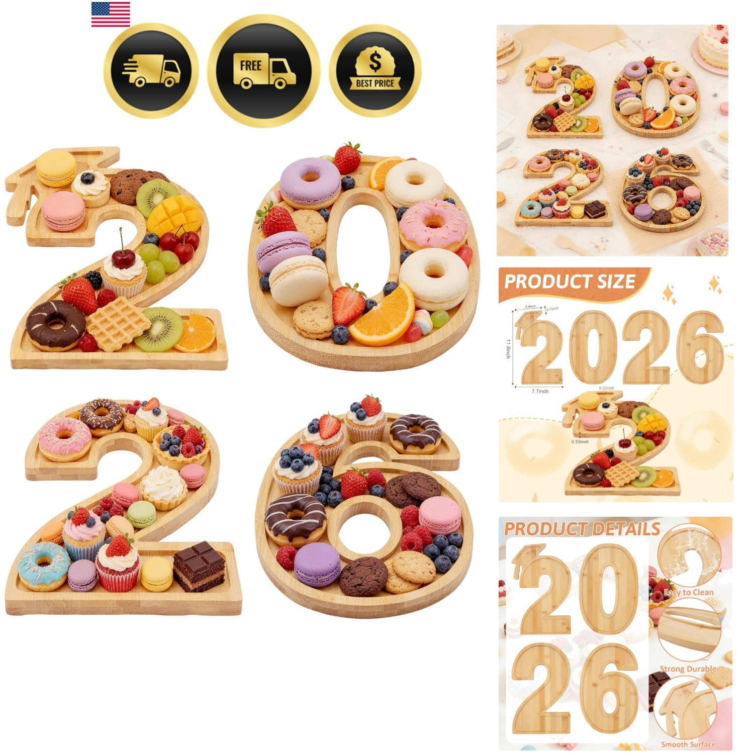 Graduation Number Charcuterie Boards Food Tray Plate Decorations for Parties