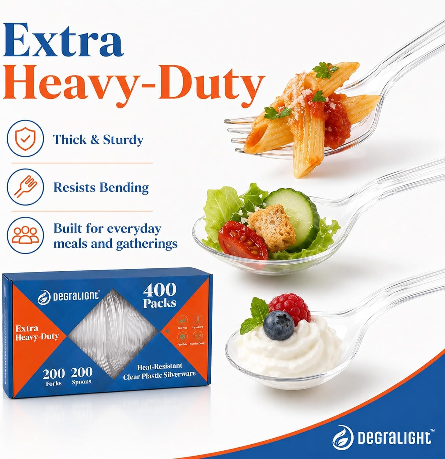 400 Count] Plastic Silverware Set, Extra Heavy Duty Plastic Forks and Spoons,