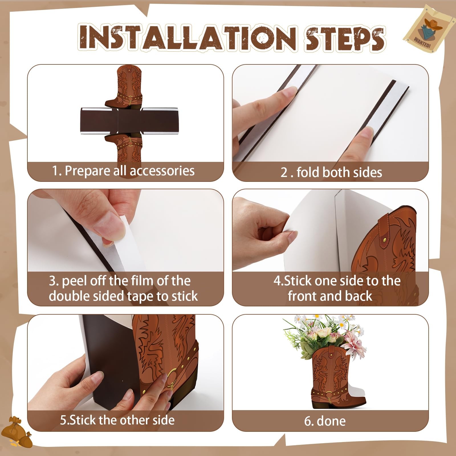 16 Set Brown Western Cowboy Boots Flower Boxes Centerpiece Boot Shape Boxes D…