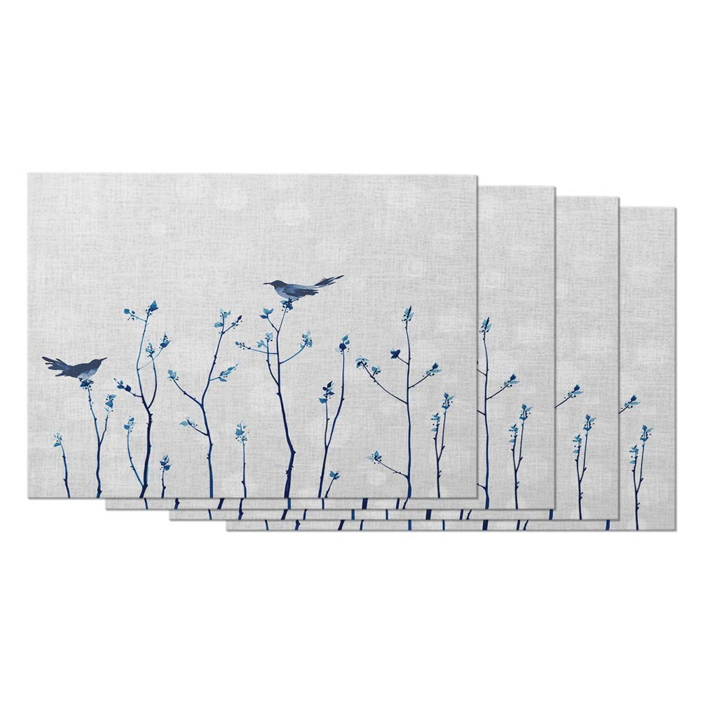 Moslion Watercolor Robin Placemats Animal Birds Sitting On Tree Branch Floral Le