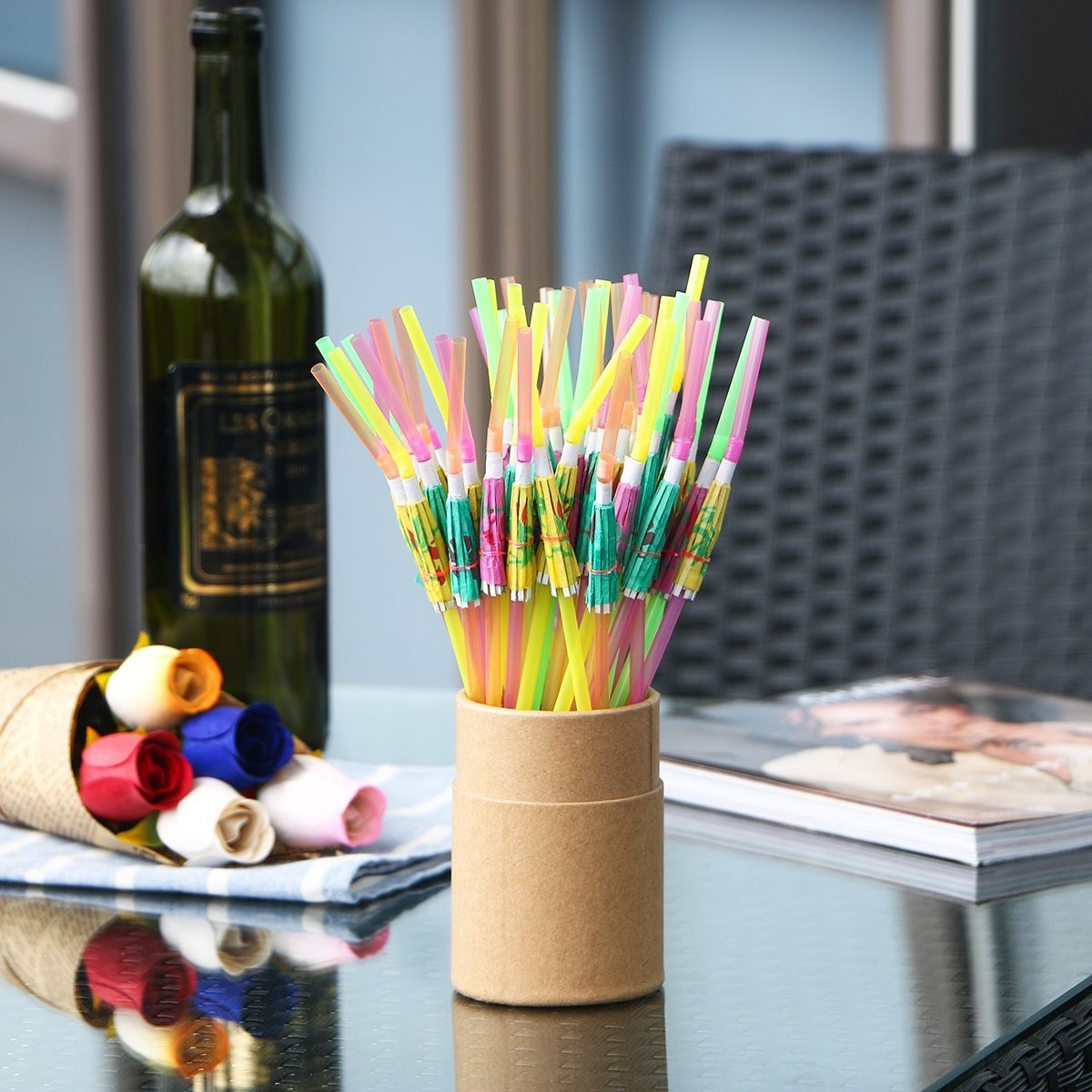 ALINK 50 Umbrella Parasol Drinking Straws, Hawaiian Beach Cocktail Luau Party De