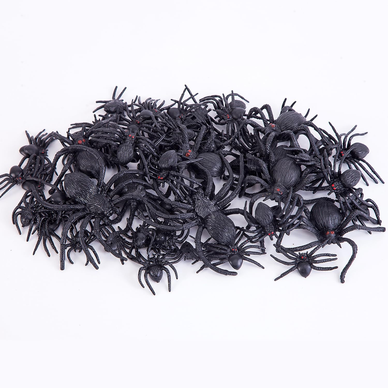 JIALWEN 60 Pieces Realistic Plastic Spiders Black Fake Spider Toys and Spider Ri