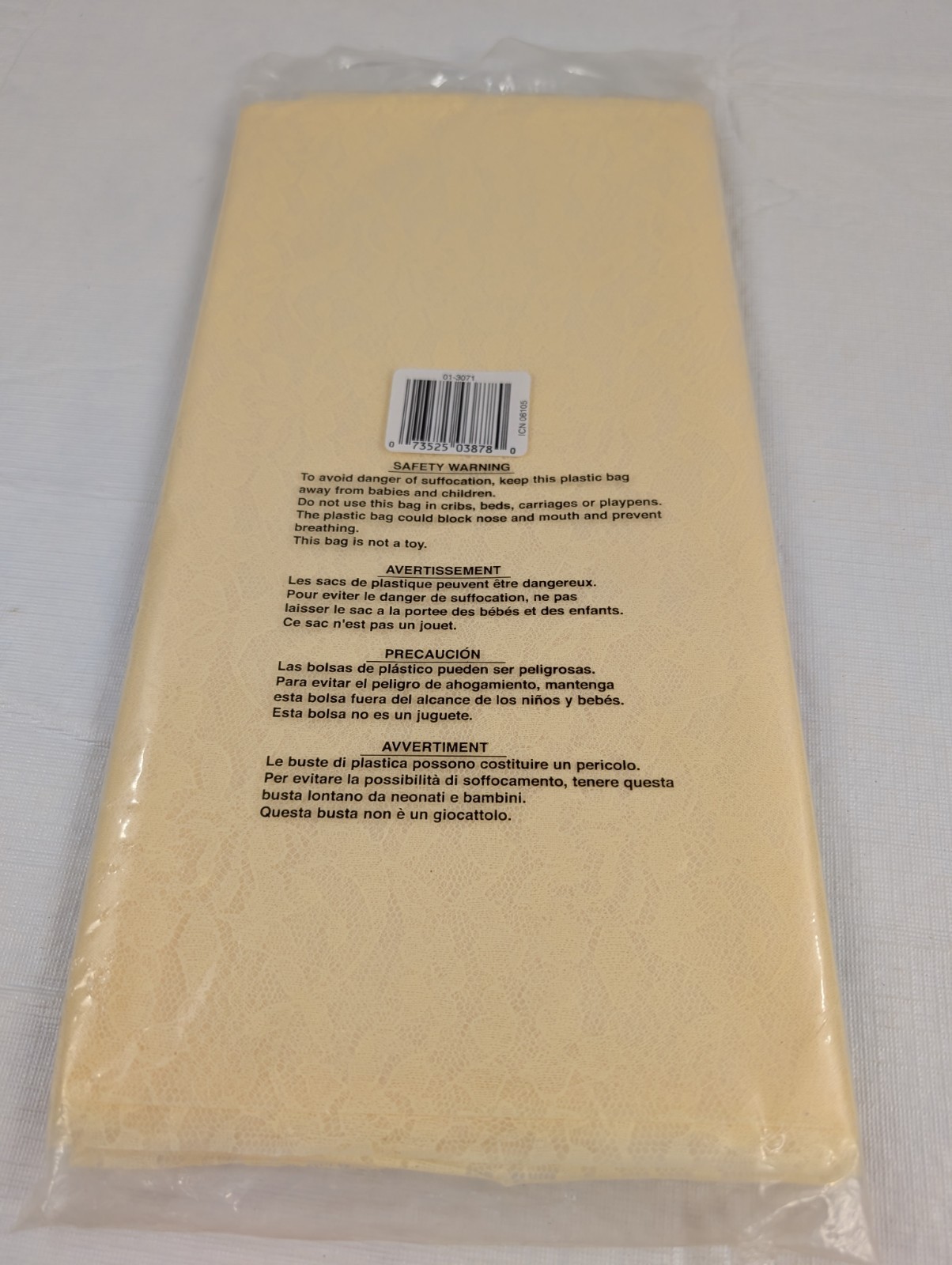 Creative Expression Paper Art Printed Lace Plastic Tablecover 54″x108″ NIP Cream