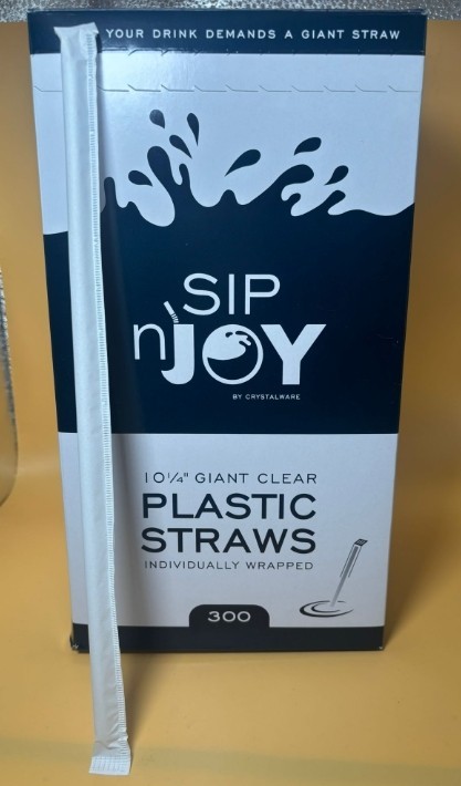 300 pcs Pack 10.25” Giant Straws Clear Paper Wrapped Disposable Plastic