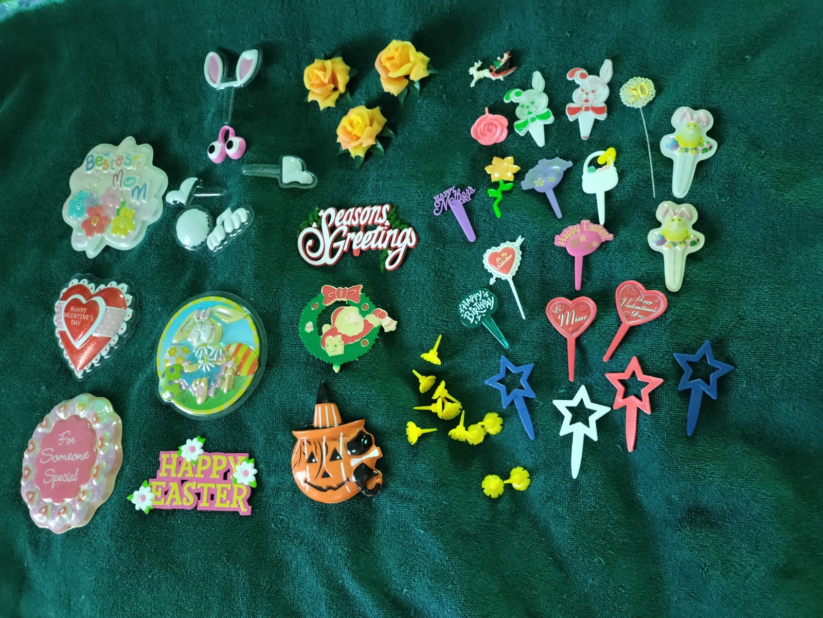 Vintage Lot Of 48 Pieces Cake And Cupcake Decorations Toppers Used And Cleaned!
