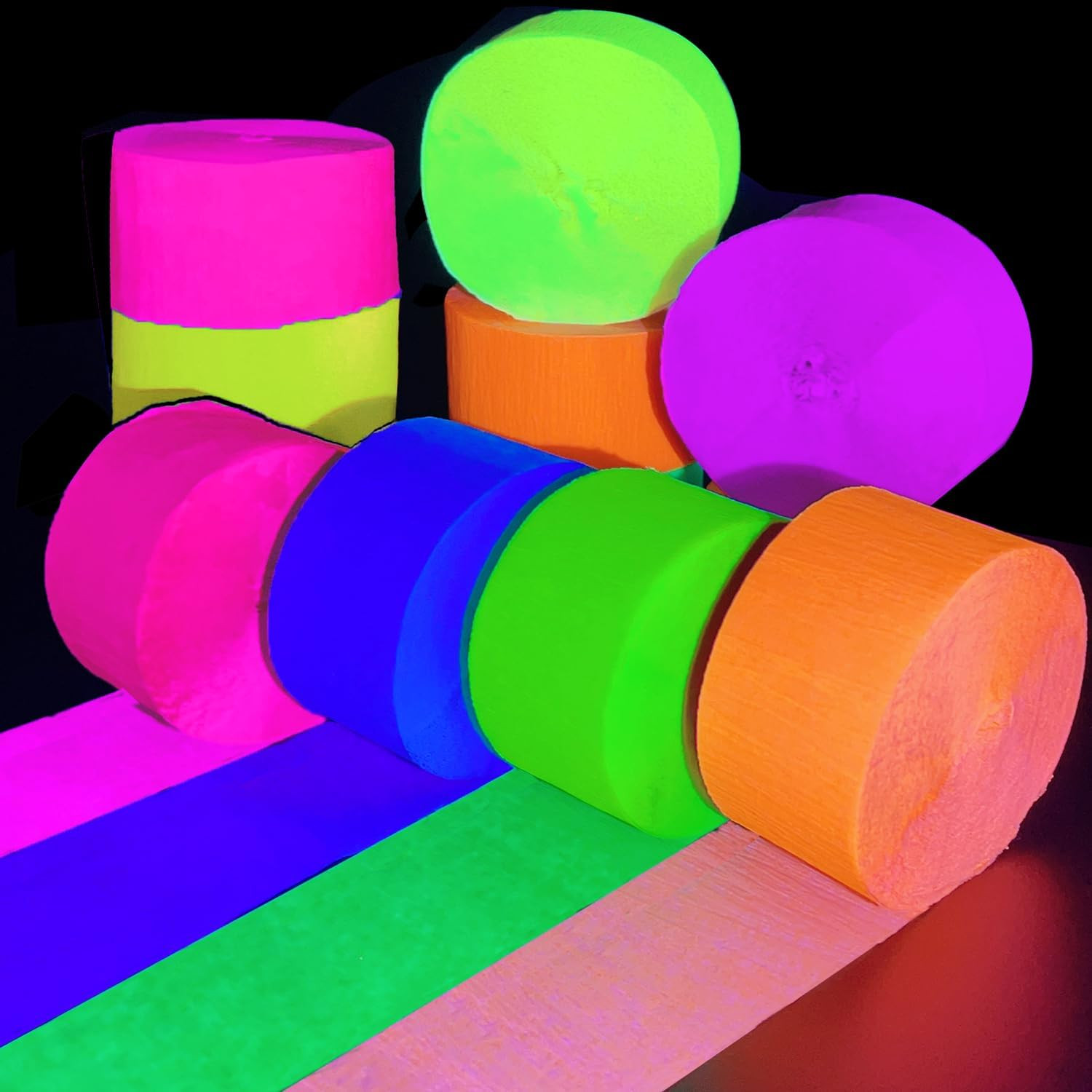 600 Feet Glow Crepe Paper Streamers UV Glow Party Neon Streamer Decorations Glow