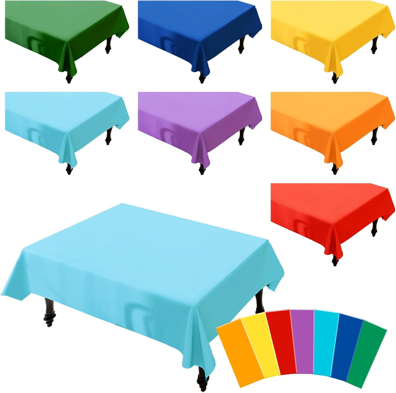 7 Pcs Disposable Plastic Tablecloths, Assorted Rainbow Colors, Rectangular Solid