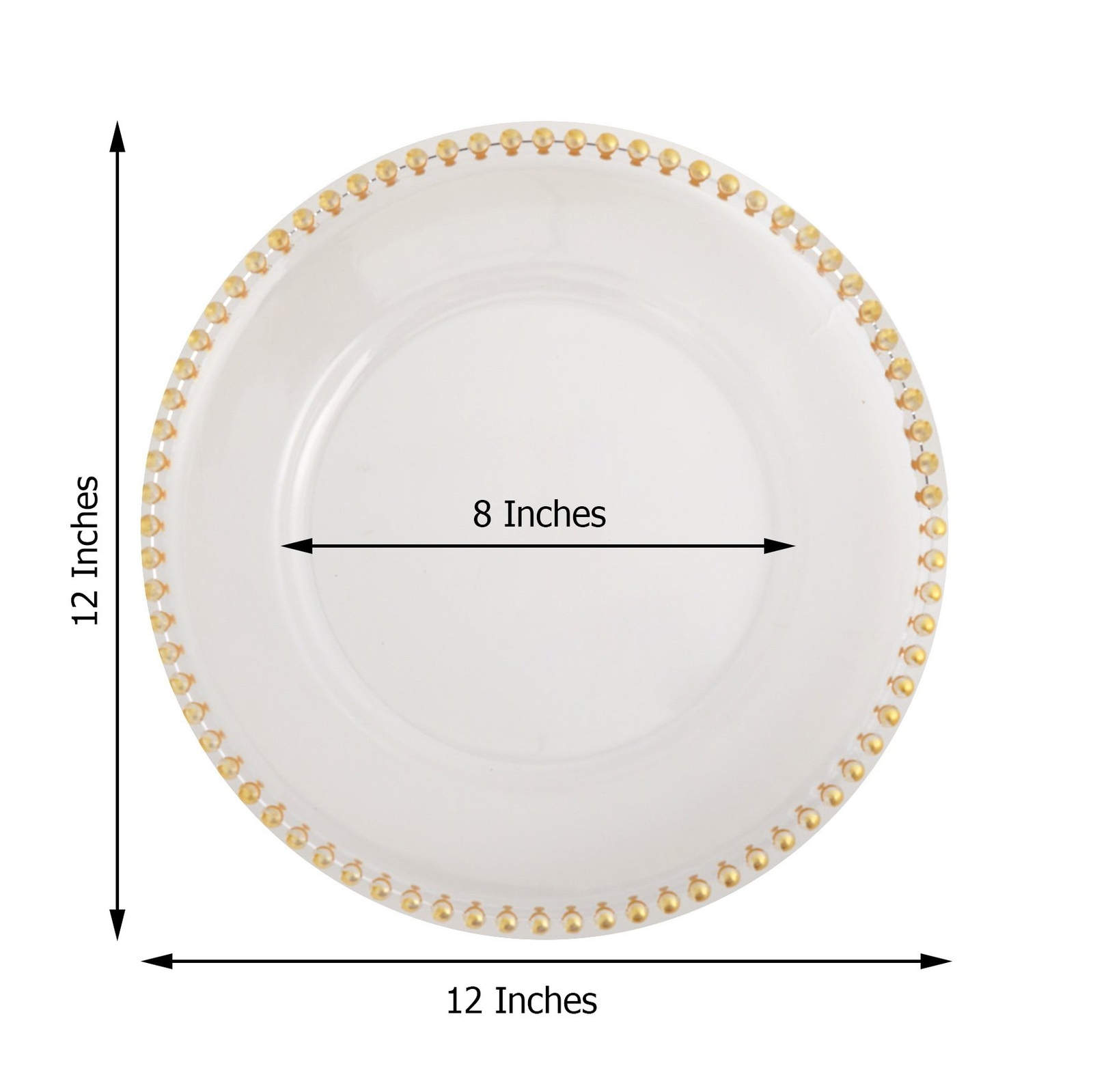 24 CLEAR GOLD 12″ Round Beaded Rim Charger Plates Wedding Reception Supplies