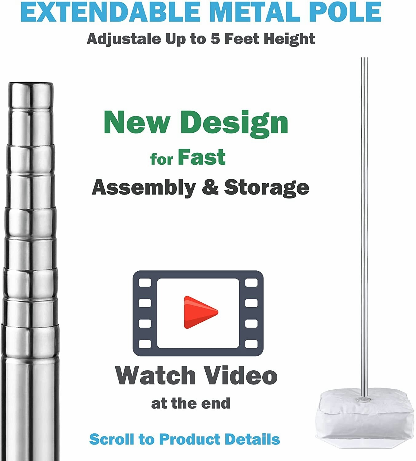 2 Set Balloon Column Stand Kit with Extendable Metal Pole and Heavy Water Bases