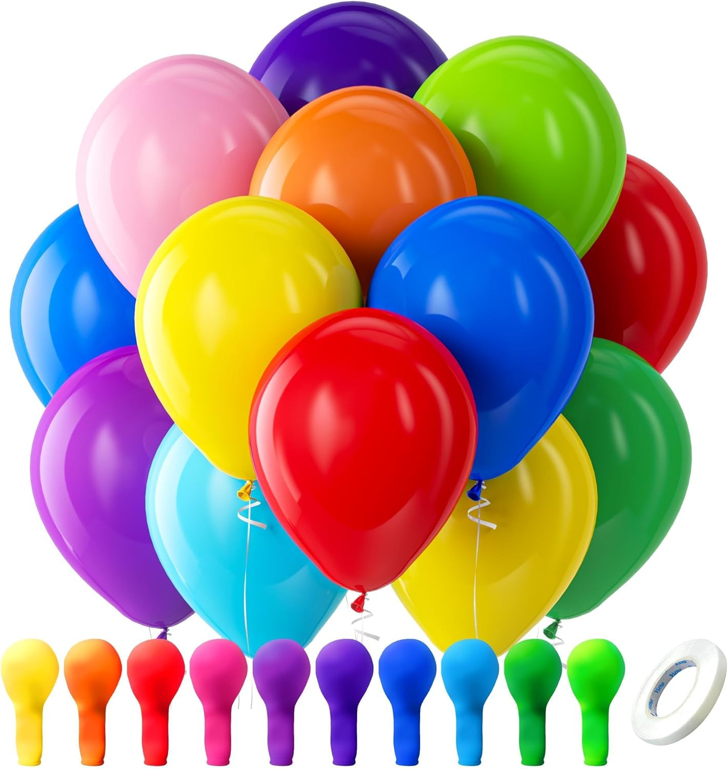 Assorted Rainbow Latex Balloons 100 Pack 12in Round Helium Bright Color Balloons