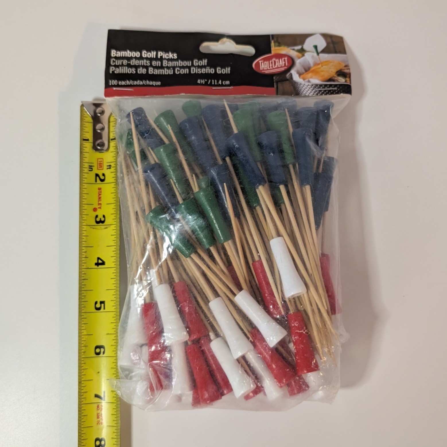 Golf Tee Cocktail Toothpicks 4.5 Inch Natural Bamboo Skewers , 100 Pc, Toothpick