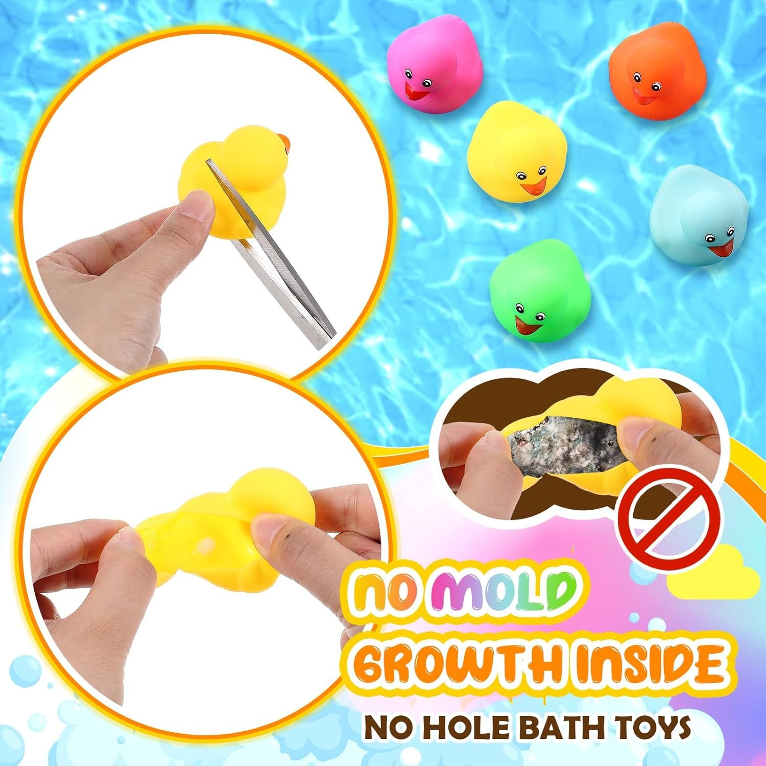 5 PCS-Plain Waterproof No Hole Rubber Ducks, Jeep, Cruising, Bath Toy,Multicolor