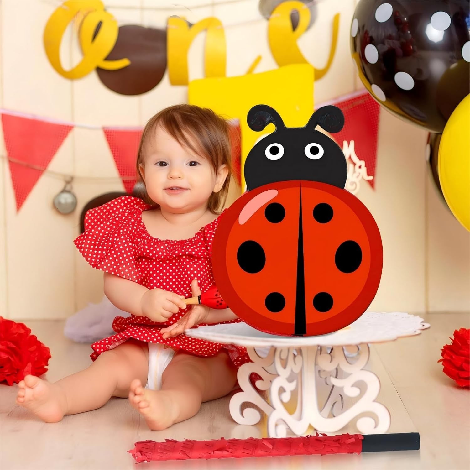 Ladybug Piñata with Blindfold Bat Confetti Decorations Ladybug Birthday Party…