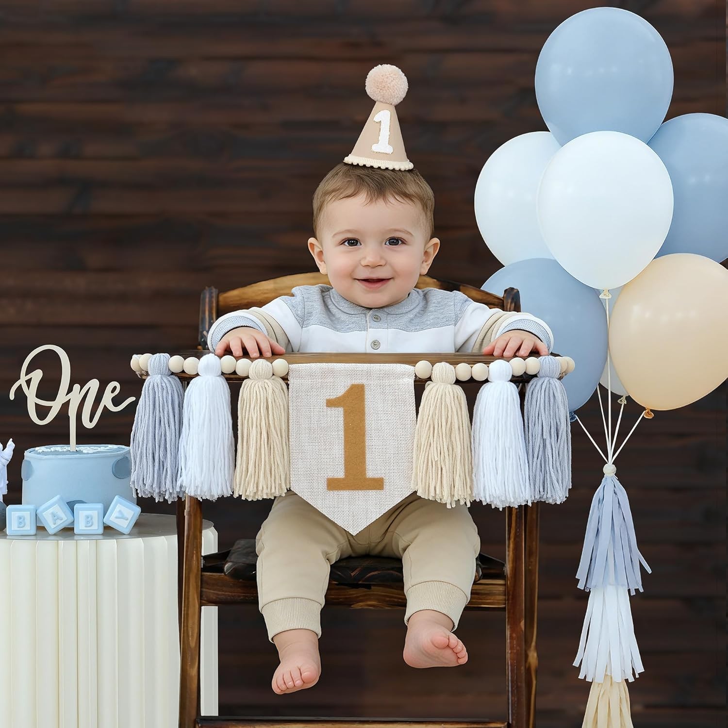 First Birthday High Chair Banner Decorations For Boy 1st Birthday Hat With On…