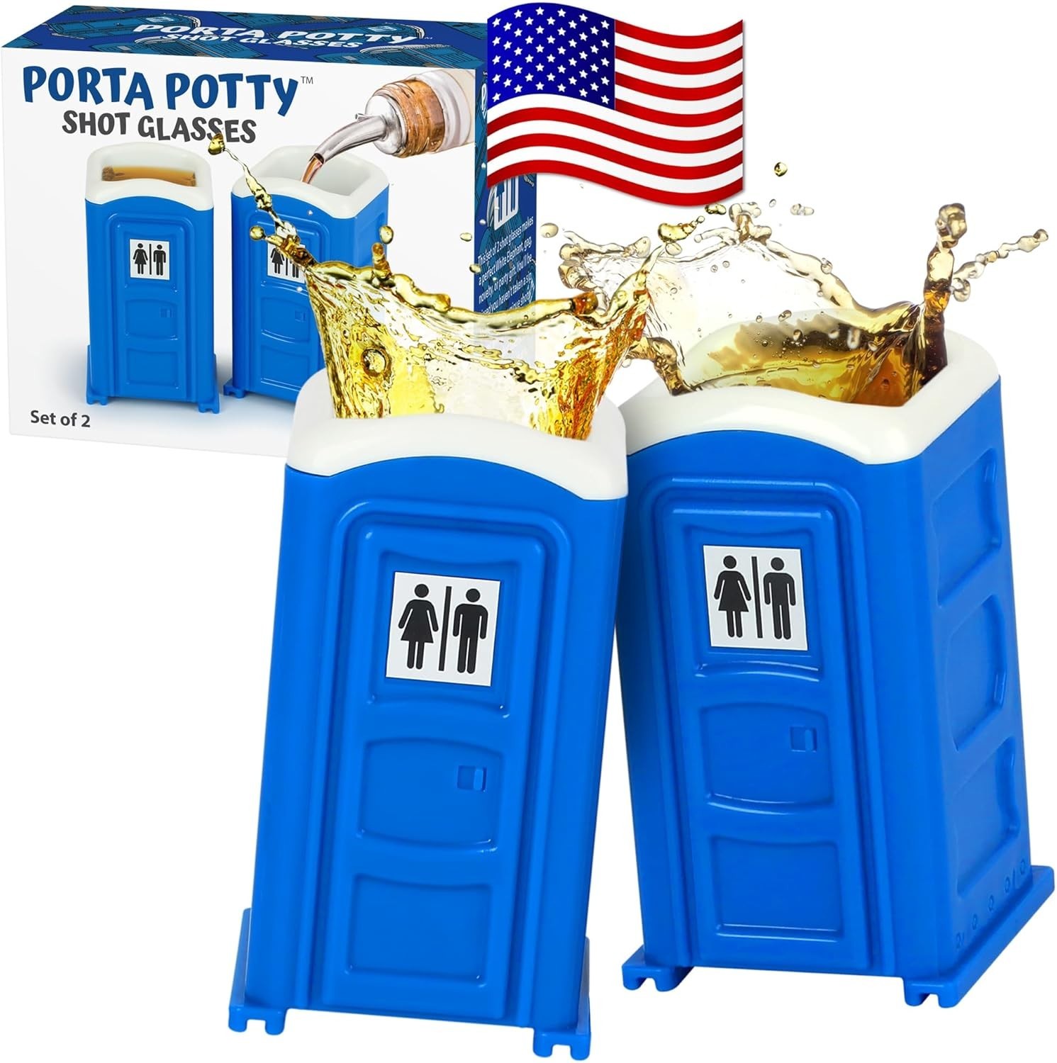 Porta Potty Shot Glass Set Fun Adult Humor Gag Gift for Men White Elephant