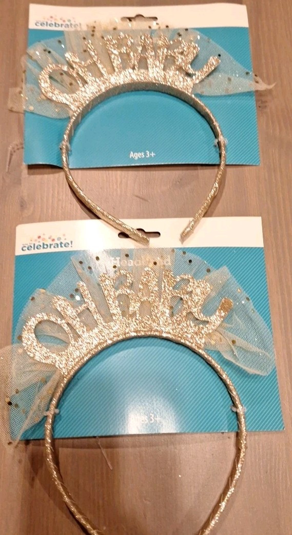 Way To Celebrate Oh Baby Gold Glitter Tulle Headbands, Baby Shower Occasion