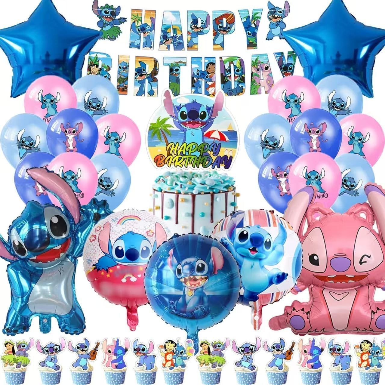Stitch Birthday Party Supplies Set Balloons Banner Cake Toppers Kids Festive …