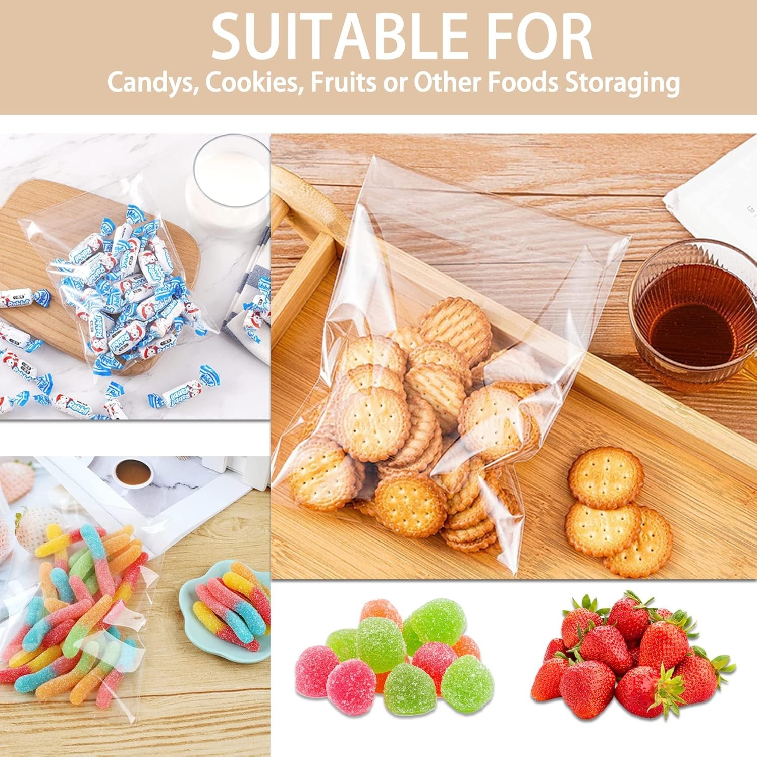 Clear Cellophane Self-Sealing Bags – 100 Pack for Cookies, Cards & More