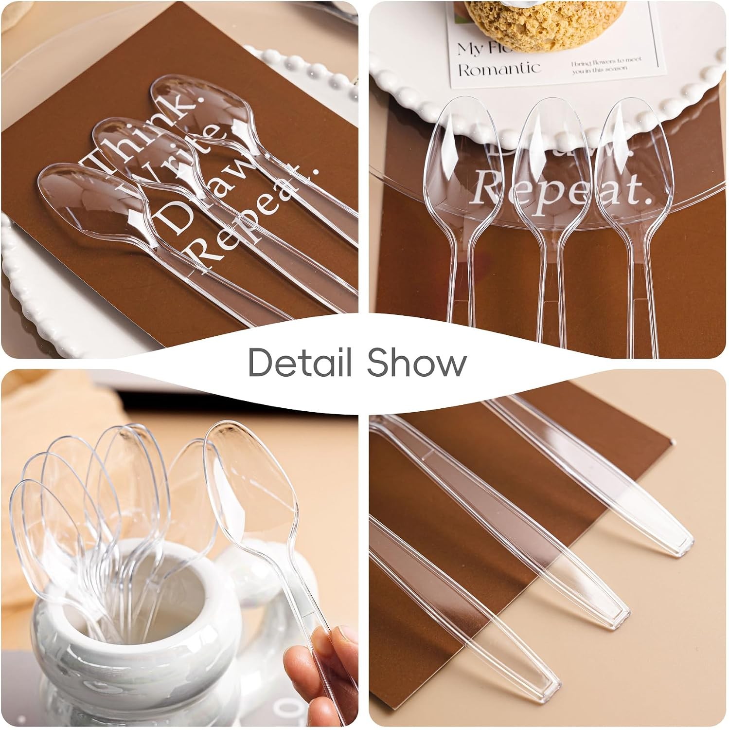 400 Count Heavy Duty Clear Plastic Spoons, Solid and Durable Disposable Spoons,