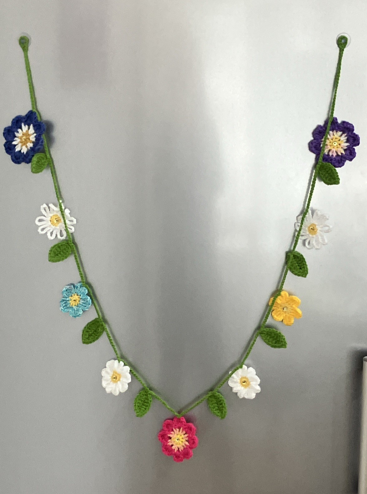 🌺 NEW Hand Crochet Flowers window long SUMMER Bunting Sequin Camper 53” Gift