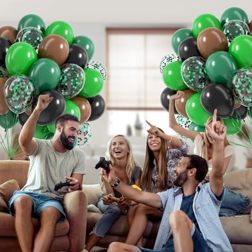 60pcs Green and Brown Balloons 12inch with Brown Black Dark Green Brown Black