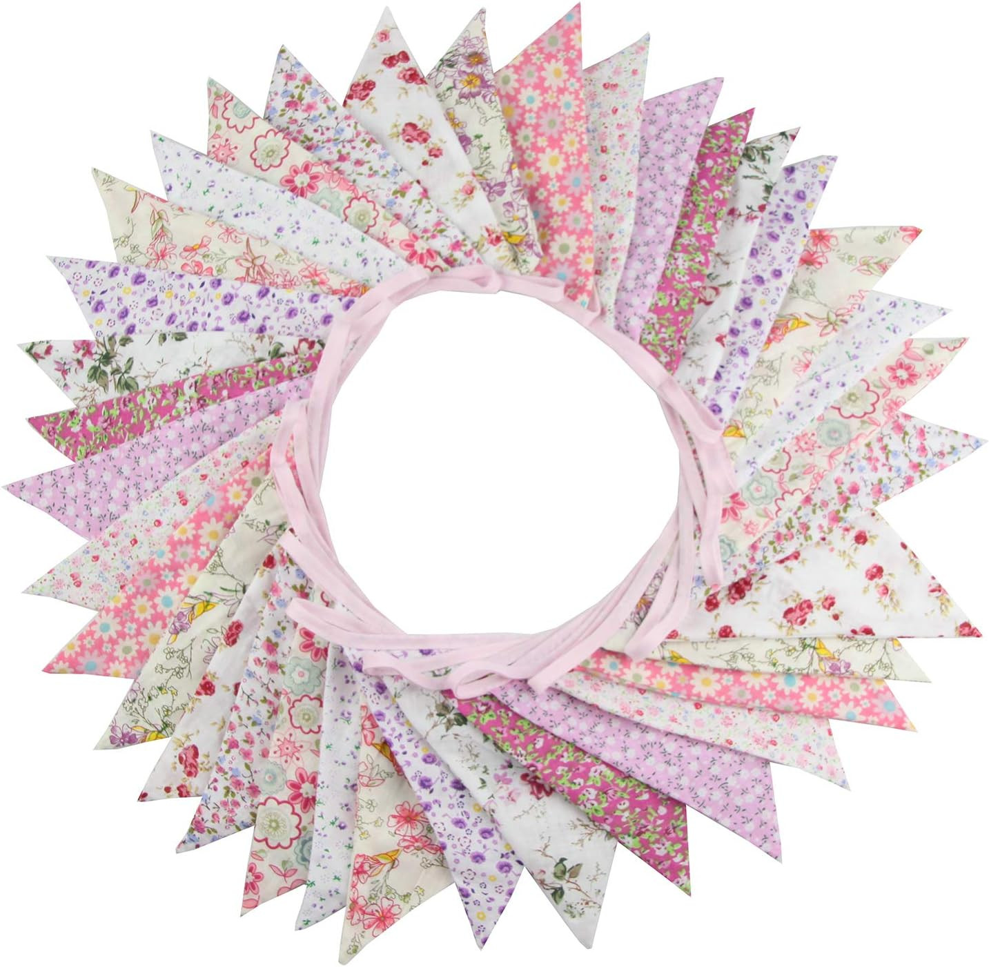 10M/32Ft Triangle Bunting Banner, 36 Pcs Cotton Fabric Flags Pennant Garlands