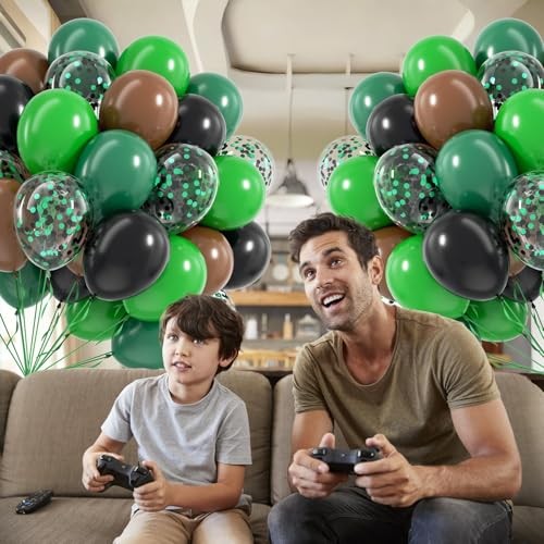 60pcs Green and Brown Balloons 12inch with Brown Black Dark Green Brown Black
