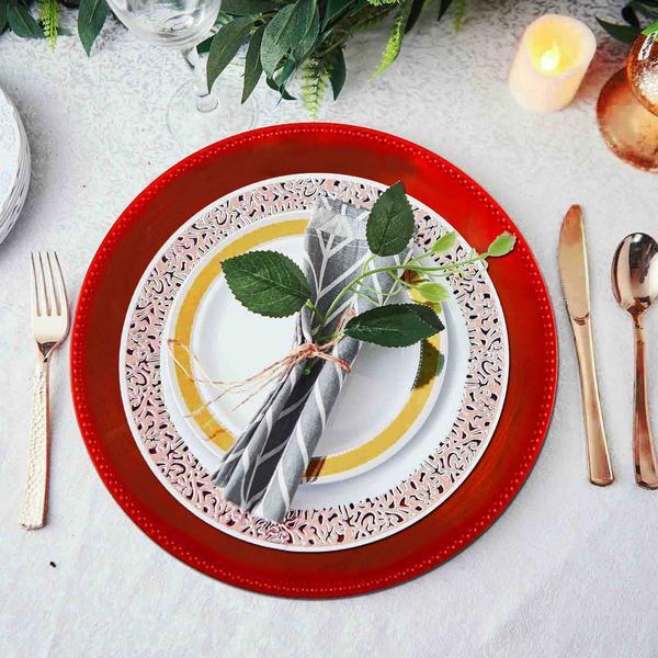 24 pcs 13″ Red BEADED Round CHARGER PLATES Wedding Party Dinner Supplies